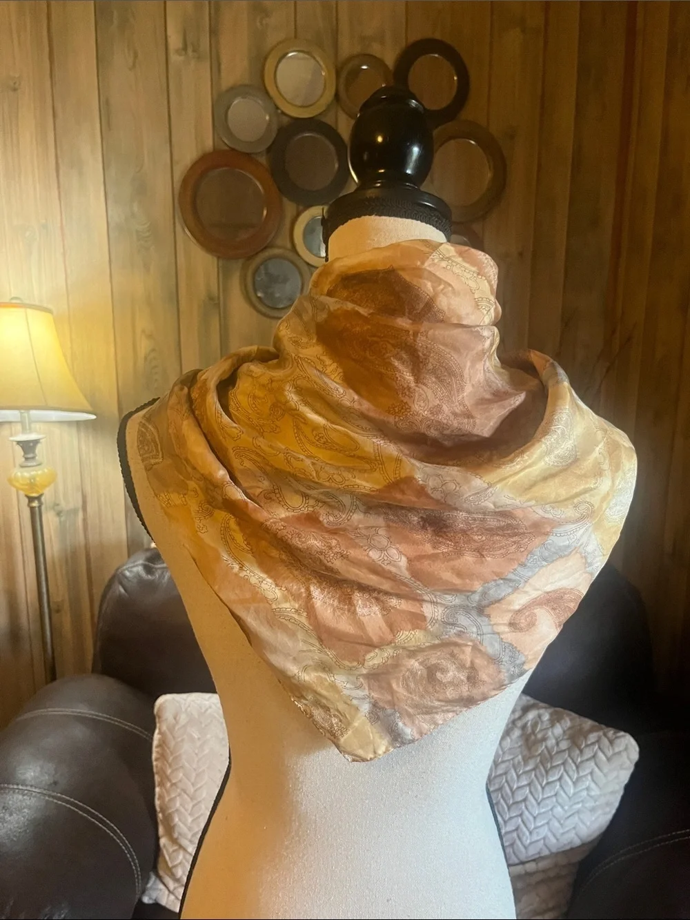Paisley Silk Gold & Tan Versatile Classic Minimalist Scarf Neutral Lightweight